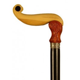 Handle of boxwood,coral and ebony, silver ring, black beechwood